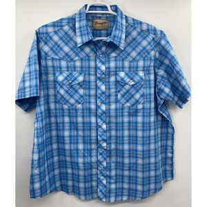 Wrangler Shirt Mens Western‎ Fashion Snap Shirt Blue Plaid Short Sleeve Size 3X